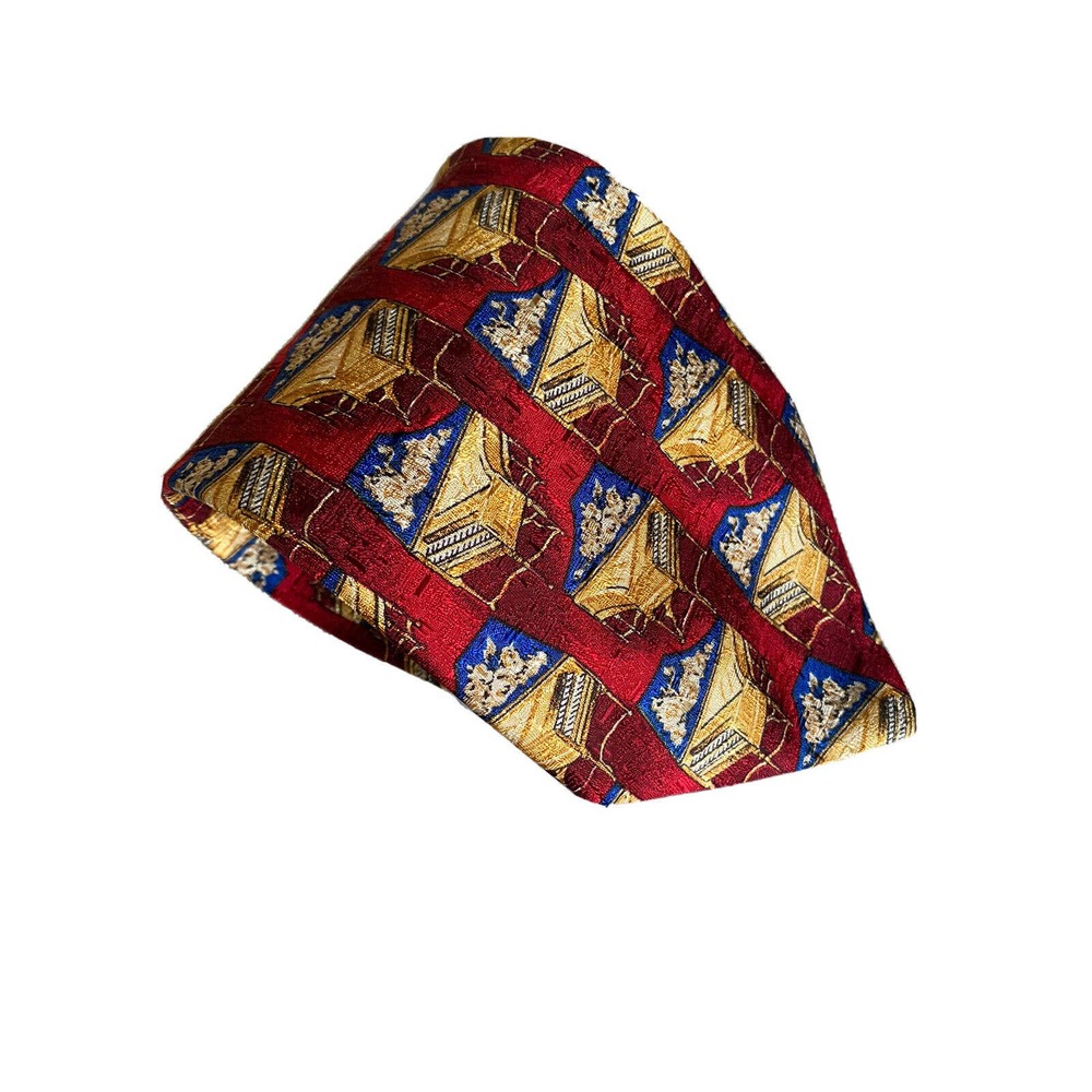 Ermenegildo Zegna Tie 100% Silk Necktie Grand Piano Music Red Yellow 56.…
